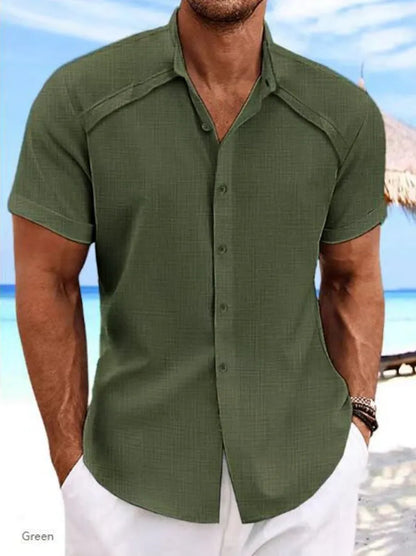 Hawaiian casual short sleeve shirt in solid colour cotton-polyester blend fabric