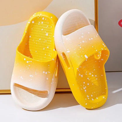 Children's gradient-colour PVC summer slippers showing non-slip sole and European style design