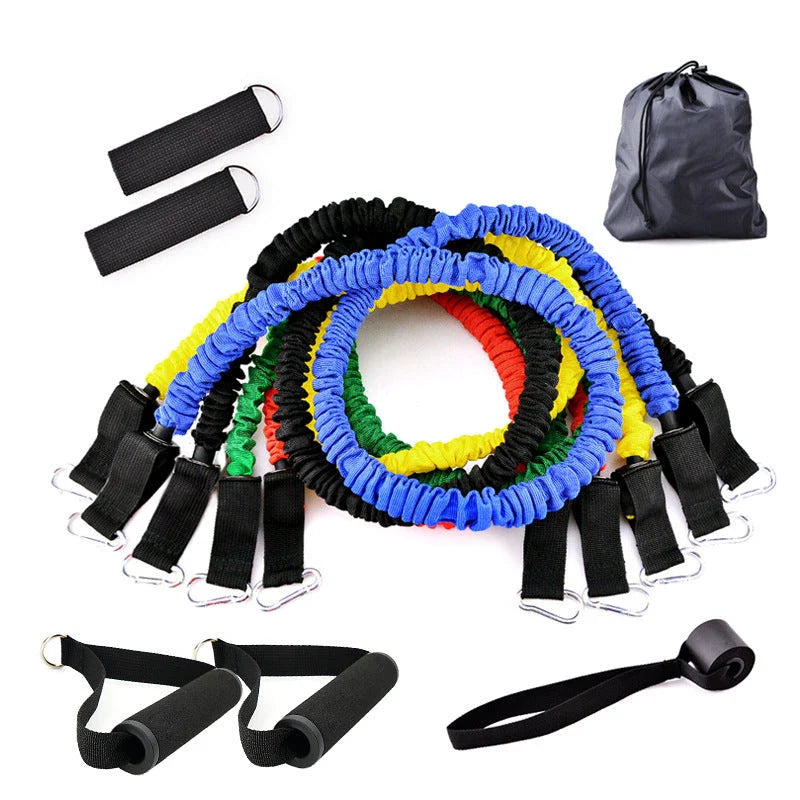 Adjustable resistance bands for full-body toning and strength training at home, featuring various resistance levels and soft foam handles