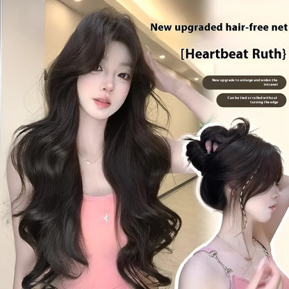 Natural black 65cm big wave wig with seamless ultra-thin edges on display