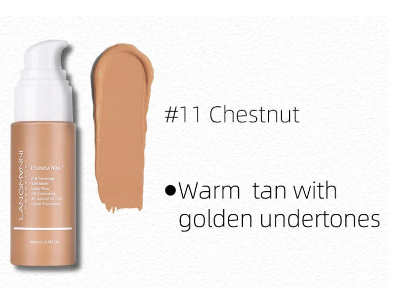 Matte oil control concealer liquid foundation in 30ml container with 13 shade options displayed