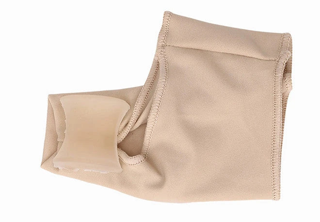 Corrective toe separator socks featuring a gel pad for bunion pain relief and a silicone toe spacer for proper foot alignment