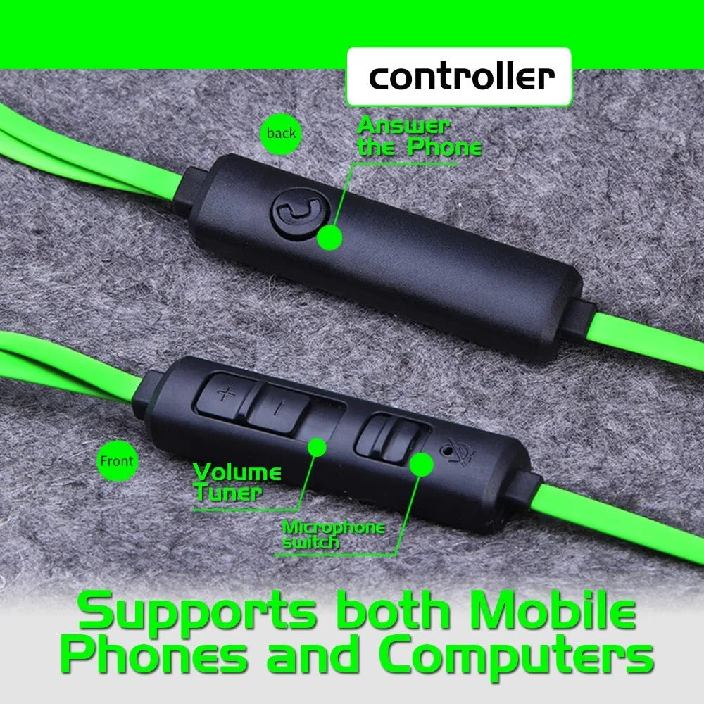 Shuangmai wired in-ear computer gaming headset with 1.5cm cable in black, green, or red colour