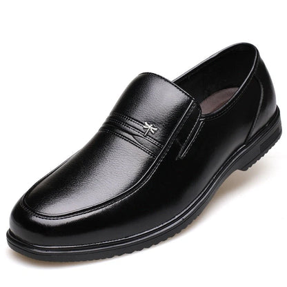 Men's leather business casual shoes with rubber sole in black and brown