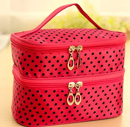 Double-layer cosmetic bag with multicoloured dots measuring 20.5cm length