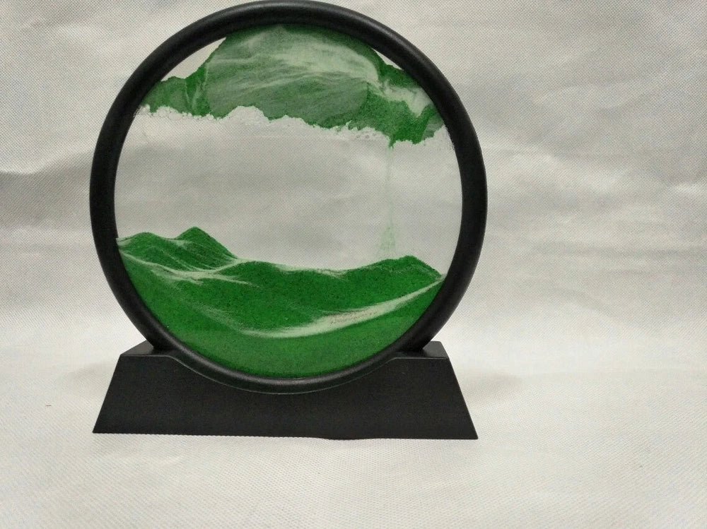 Glass quicksand painting with dynamic sand patterns in New Chinese abstract style, polished surface