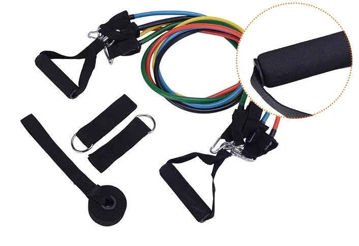Adjustable resistance bands for full-body toning and strength training at home, featuring various resistance levels and soft foam handles