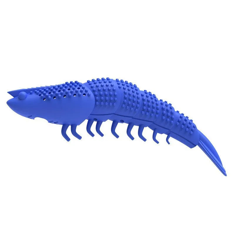 Blue hard rubber cat chew toy with catnip and a bell for dental care and interactive play.