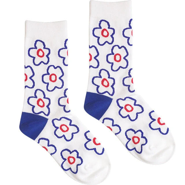 Charming floral cotton socks in various colours, perfect for fashionable UK women