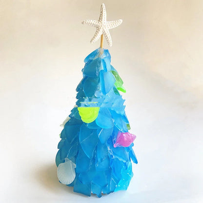 Blue PVC Christmas tree decoration with ocean theme, 15cm height