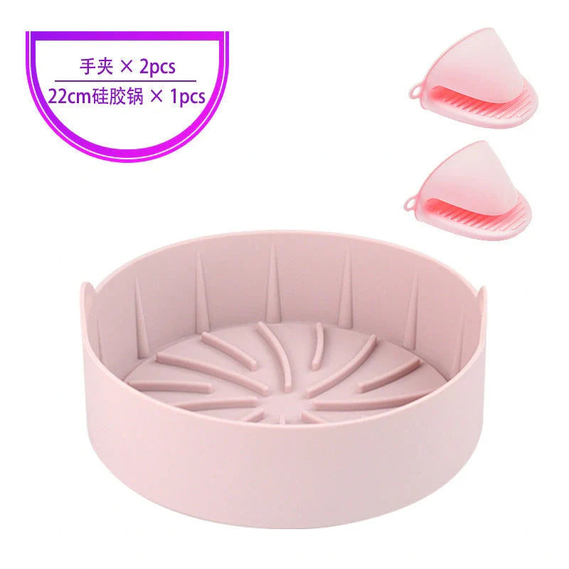 Reusable silicone air fryer pot liners in various colours and sizes