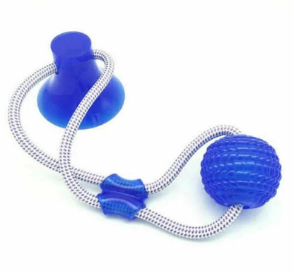 Dog biting sucker multifunction pet molar bite toy with rubber, TPR and cotton fibre rope in red, blue, green, orange or purple