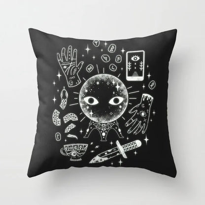 Halloween-themed cartoon print cushion cover on a sofa, 45x45 cm size.