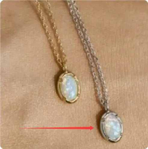 S925 sterling silver oval pendant necklace with jelly opal style, available in gold or white gold plating.