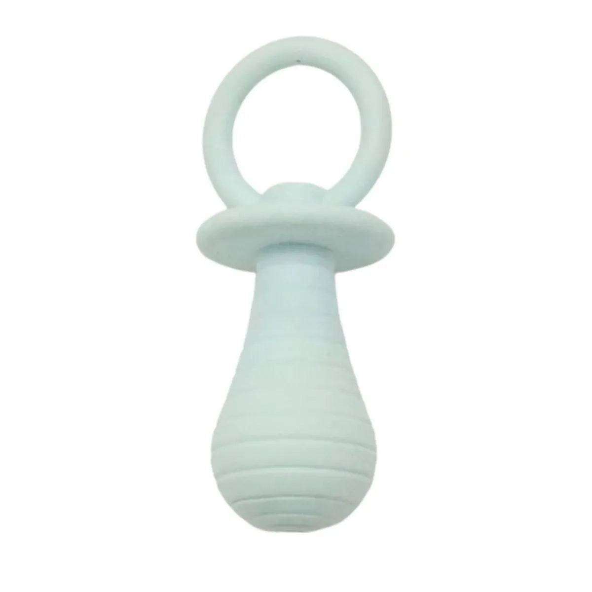 Blue TPR pet pacifier chew toy with squeaker for puppies and kittens on a white background.