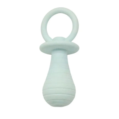 Blue TPR pet pacifier chew toy with squeaker for puppies and kittens on a white background.