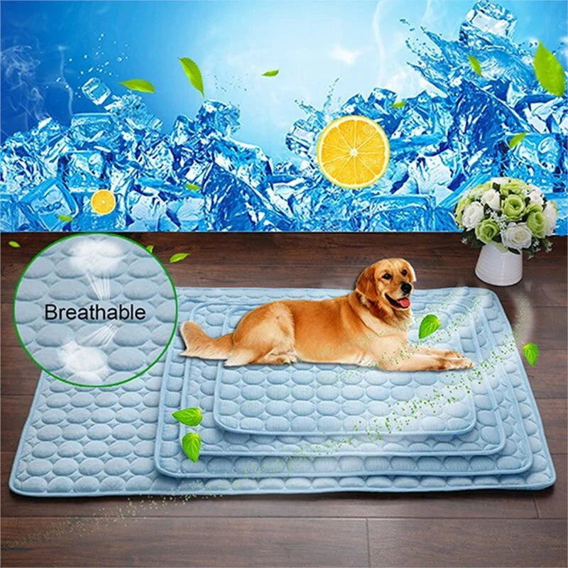 Premium cooling pet pad made with heat-resistant fibers for instant relief from summer heat for dogs and cats