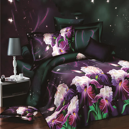 Brushed 3D floral four-piece bedding set in A Blue, showing 200x230cm quilt cover with raised pattern and matching pillowcases