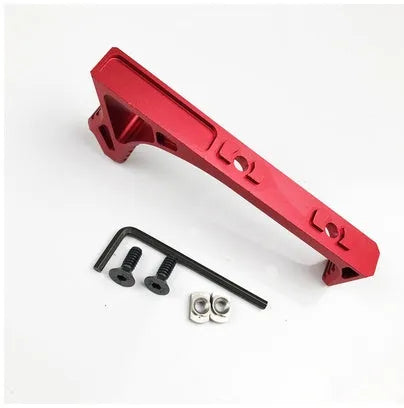 Metal hand stop accessory for Picatinny rail systems in black and red colour options