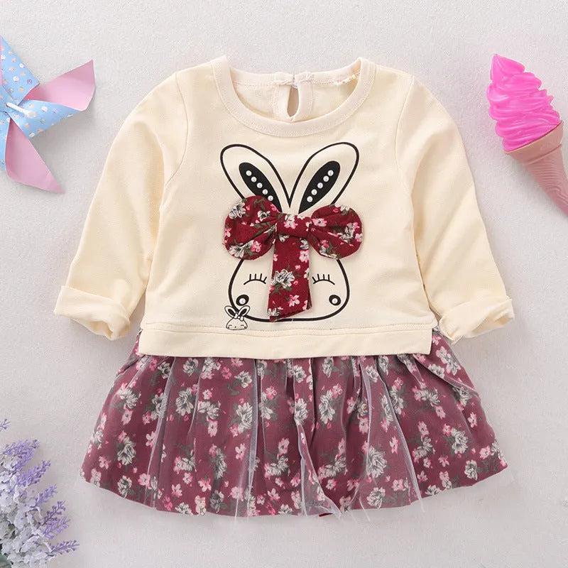 Girls' long sleeved cotton skirt dress in red or navy blue, sizes 90-130cm, Class A safety