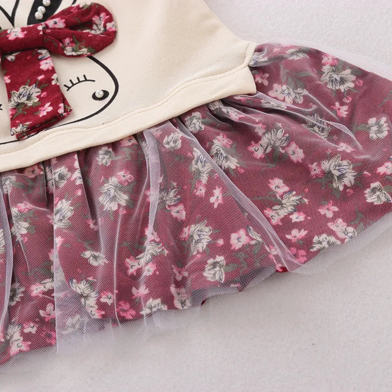 Girls' long sleeved cotton skirt dress in red or navy blue, sizes 90-130cm, Class A safety