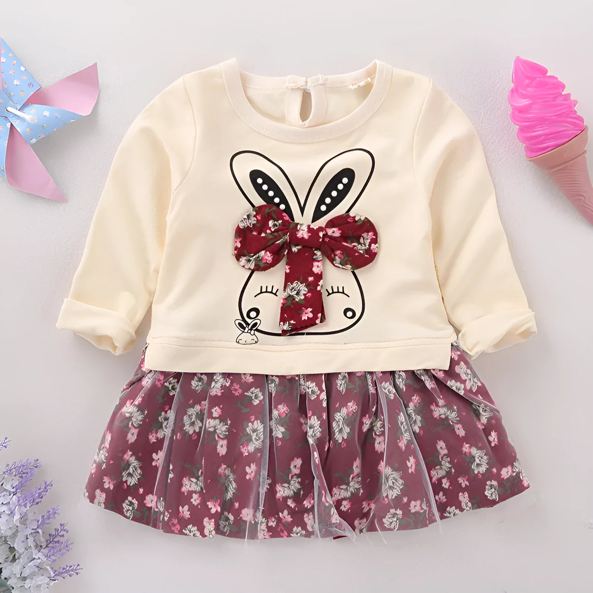 Girls' long sleeved cotton skirt dress in red or navy blue, sizes 90-130cm, Class A safety