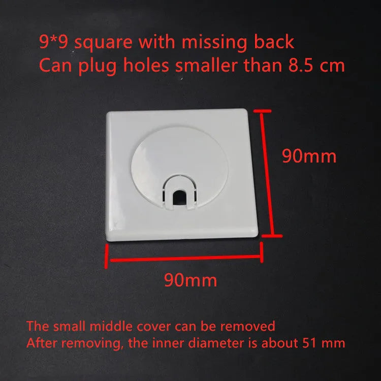 White ABS decorative covering ring for wall holes with adhesive backing in various styles and sizes