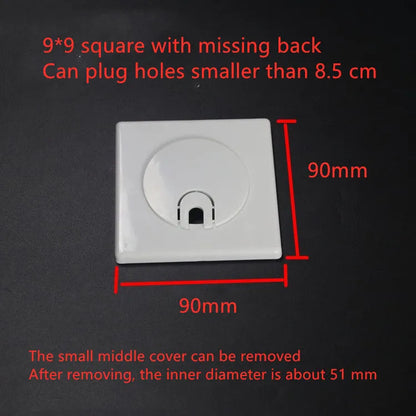 White ABS decorative covering ring for wall holes with adhesive backing in various styles and sizes