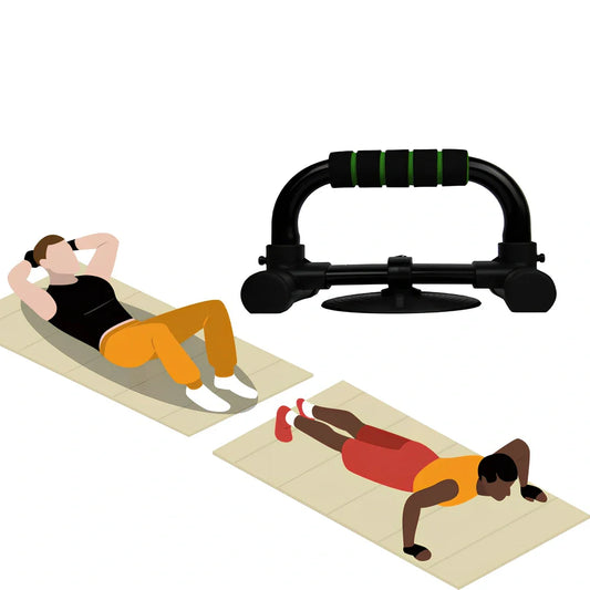 Green suction cup push-up bracket with electroplated steel frame and foam grips, supporting 300kg for chest training on floors