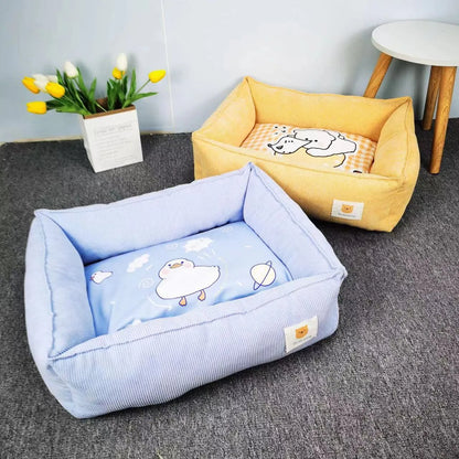 Cotton dog nest bed in light blue colour with soft velvet material and PP cotton filling