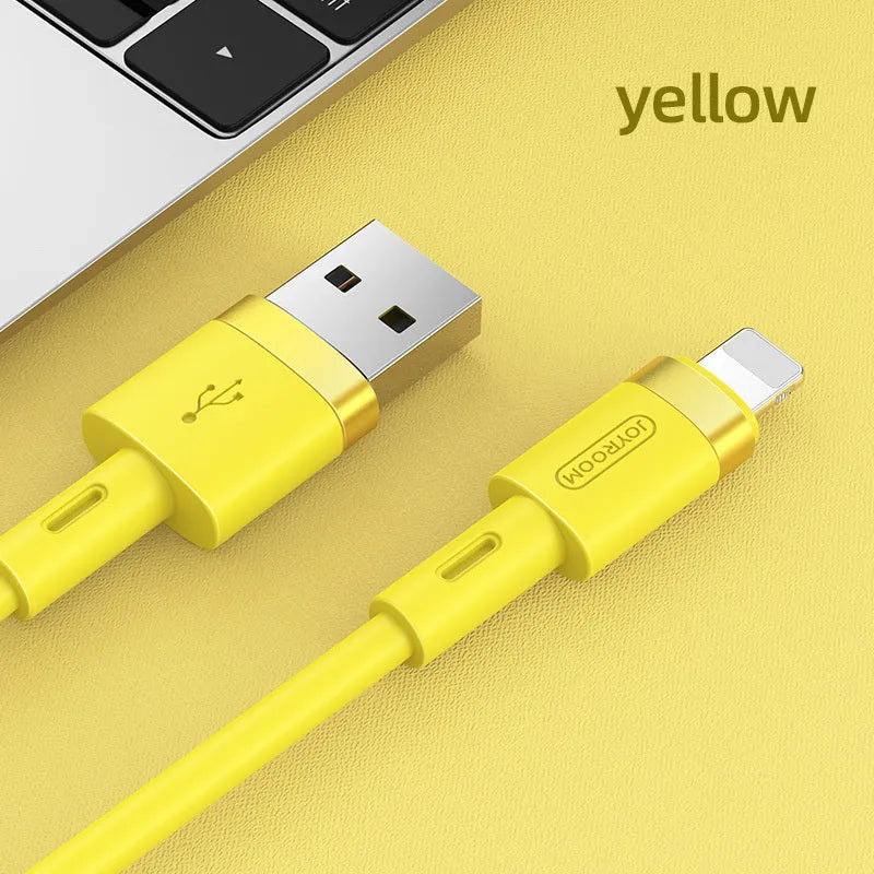 Type-C data charging cable with straight connector in multiple colours on a white background.