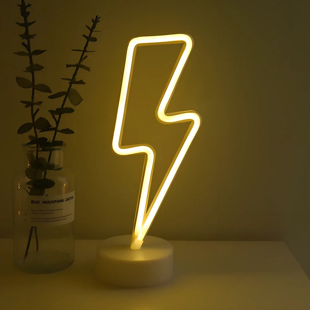 Neon LED wall light with round base showing 2000 lumen brightness and USB battery control option