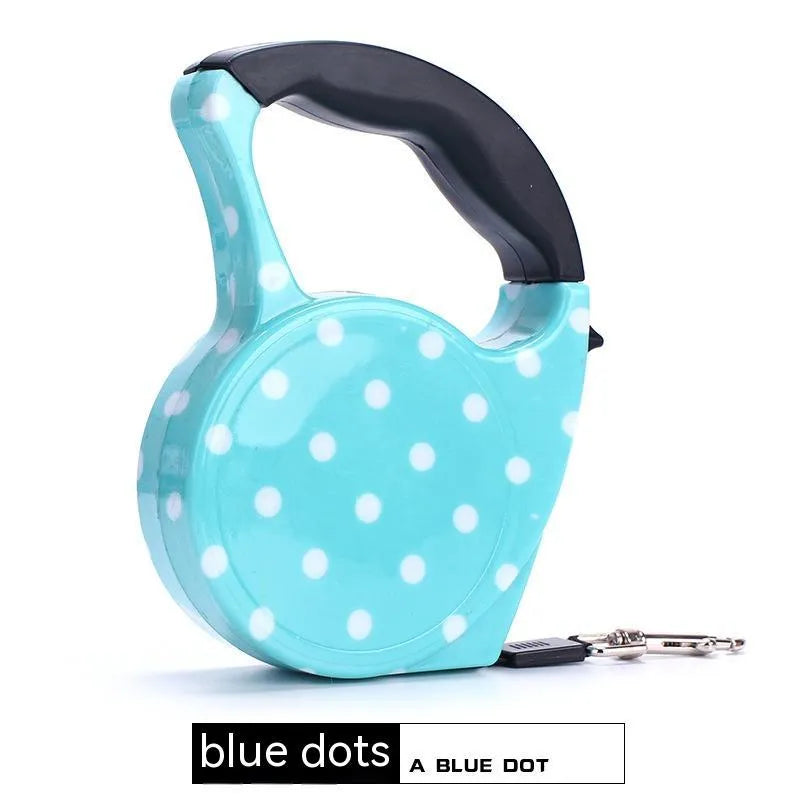Automatic retractable dog leash, 5 m long, 1 cm wide, plastic, in a choice of printed designs