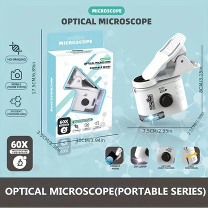 60x mobile phone microscope with LED light and universal adapter clip for smartphones