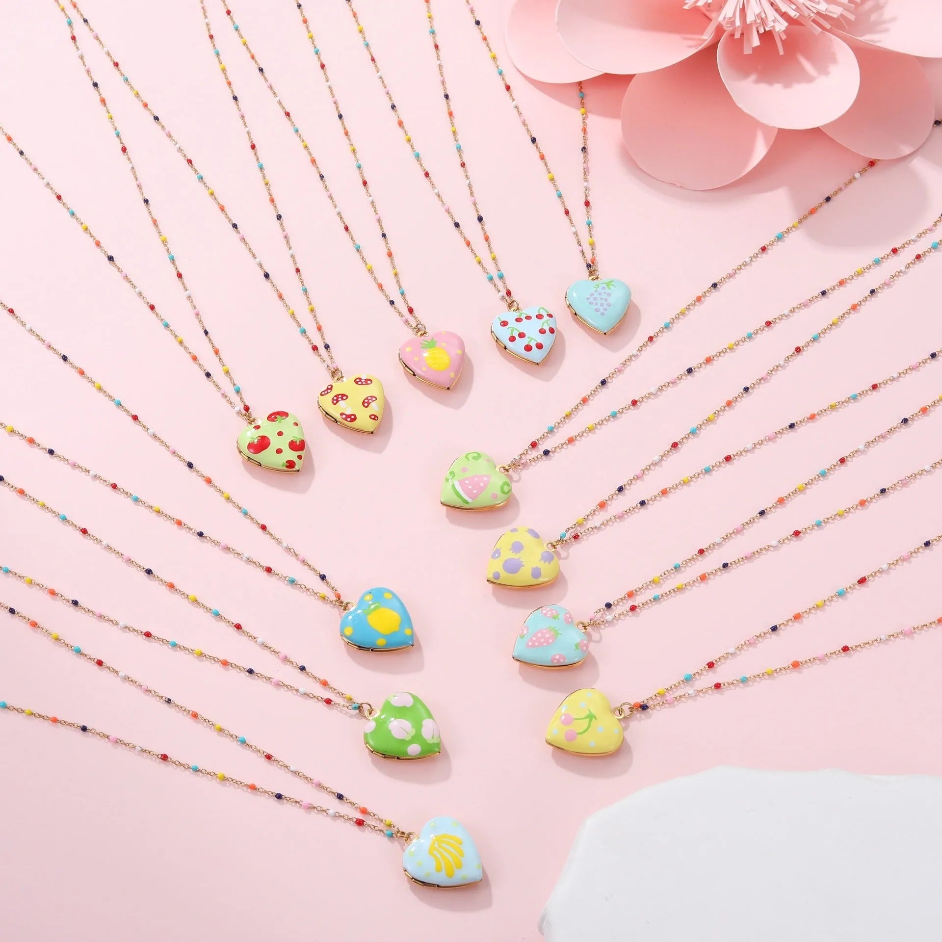 Stainless steel fruit pendant necklace with gold plating on adjustable 41-50cm chain