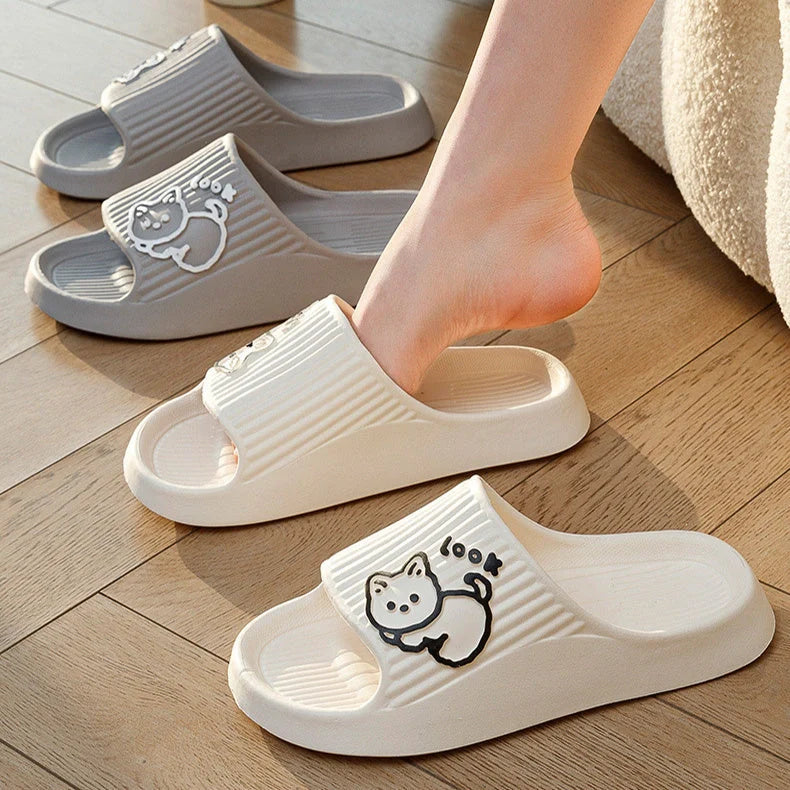 Women's cat design slippers with non-slip EVA sole in various colours