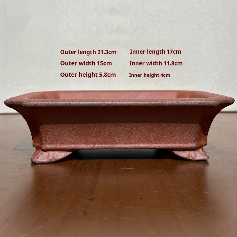 Rectangular light brown stoneware bonsai pot with 17 cm bottom diameter