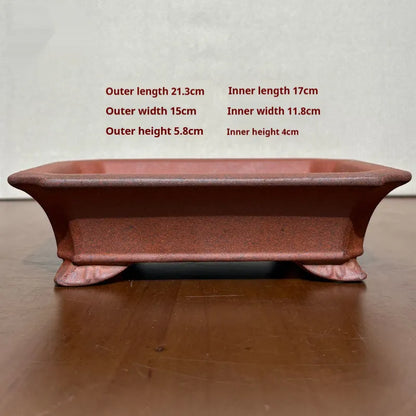 Rectangular light brown stoneware bonsai pot with 17 cm bottom diameter