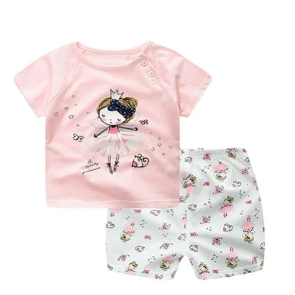 Cotton cartoon baby clothing sets for boys and girls with playful patterns