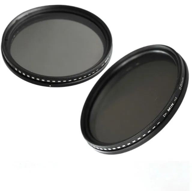 Adjustable camera ND filter set with diameters from 37mm to 95mm for light reduction