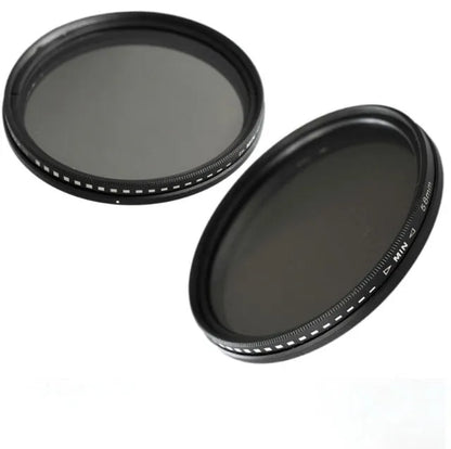 Adjustable camera ND filter set with diameters from 37mm to 95mm for light reduction