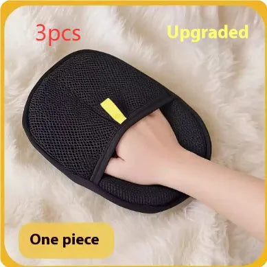 Black pet hair removal gloves with dual-sided silicone brush design for dog cat rabbit grooming