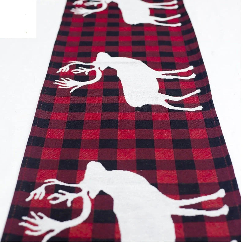 Christmas Elk Snowman Table Runner for festive holiday decor