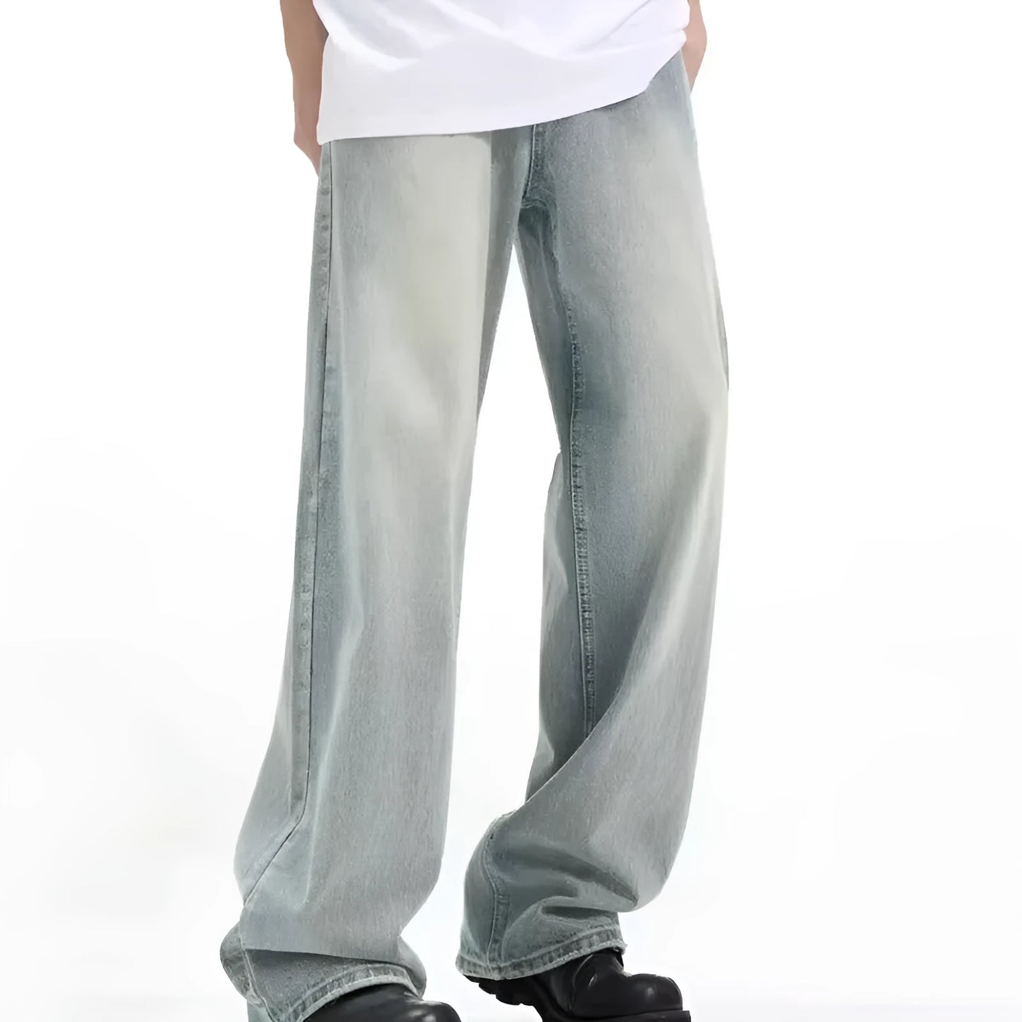 Retro trousers in blue with high-elasticity rabbit fur fabric, loose fit, sizes S to 3XL