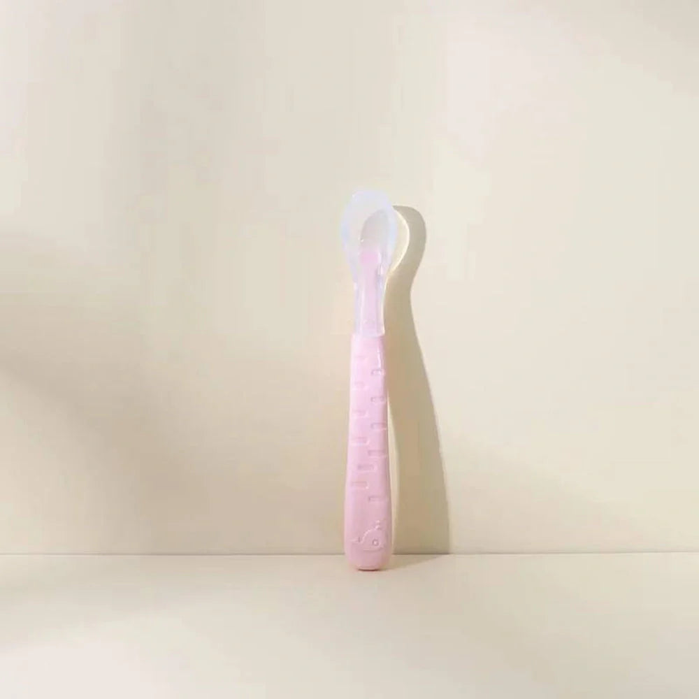 Stainless steel dual-headed baby food spoon in various colours for easy feeding