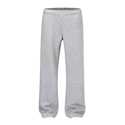 Men's solid colour cotton straight-leg loose casual trousers in grey and black.
