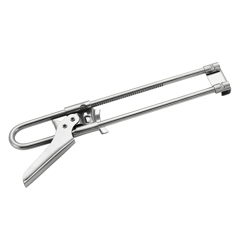 Adjustable stainless steel bottle and jar opener, 19cm long, 120g weight with non-slip handle for secure grip