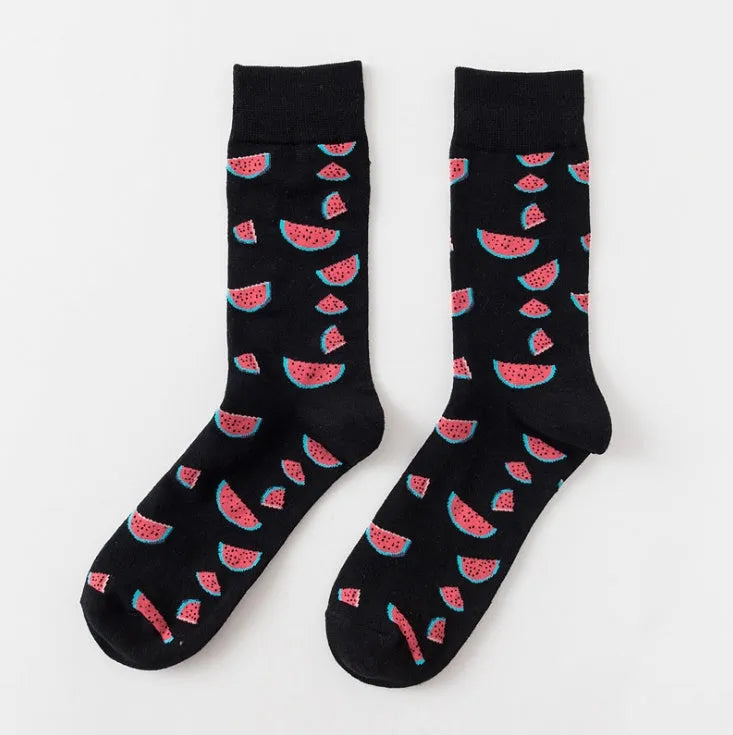 Happy tube socks with fruit banana design, cotton 200-pin knit, EU 39-43, multiple colours