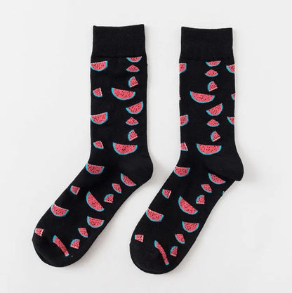 Happy tube socks with fruit banana design, cotton 200-pin knit, EU 39-43, multiple colours