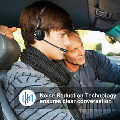 Truck driver Bluetooth headset with over-ear design and a flexible noise-cancelling microphone.